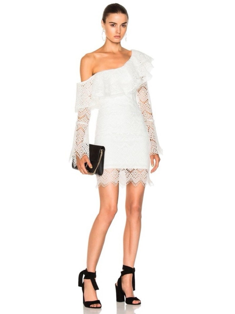 Nicholas Antique Lace One Shoulder Ruffle Mini Dress